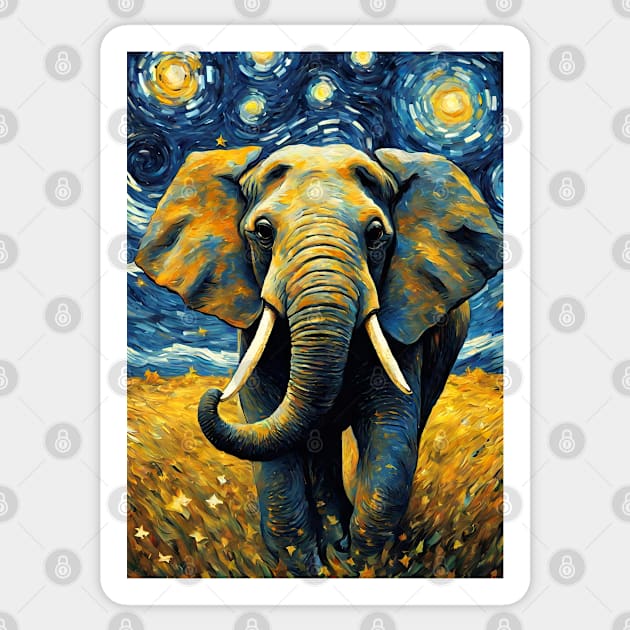 Elephant Animal Painting in a Van Gogh Starry Night Art Style Sticker by Art-Jiyuu